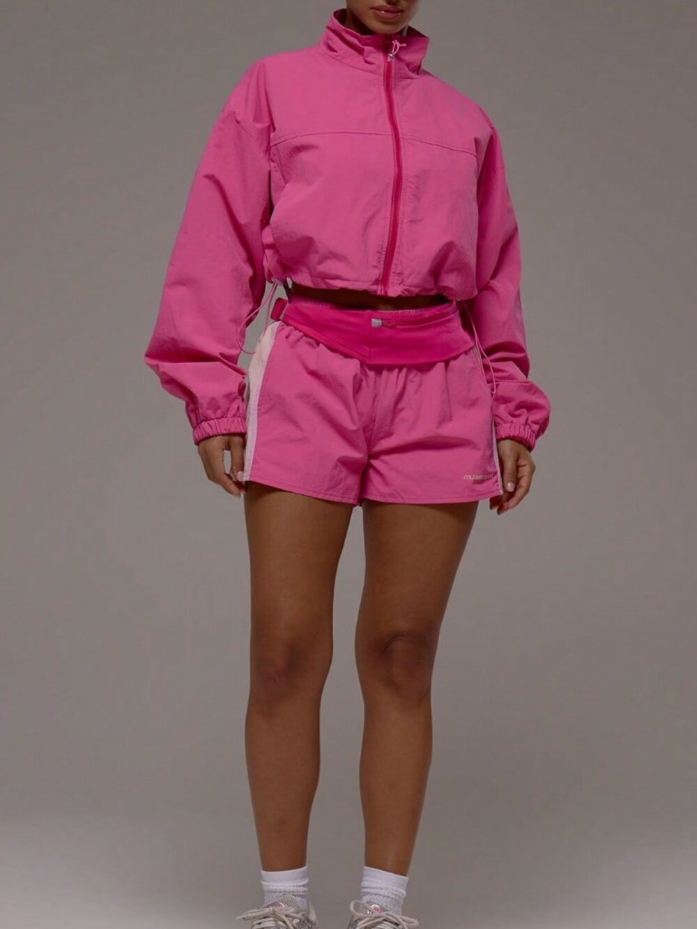 Pink Casual Women's Sport Funnel Neck Cropped Jacket - Picture 3 of 6